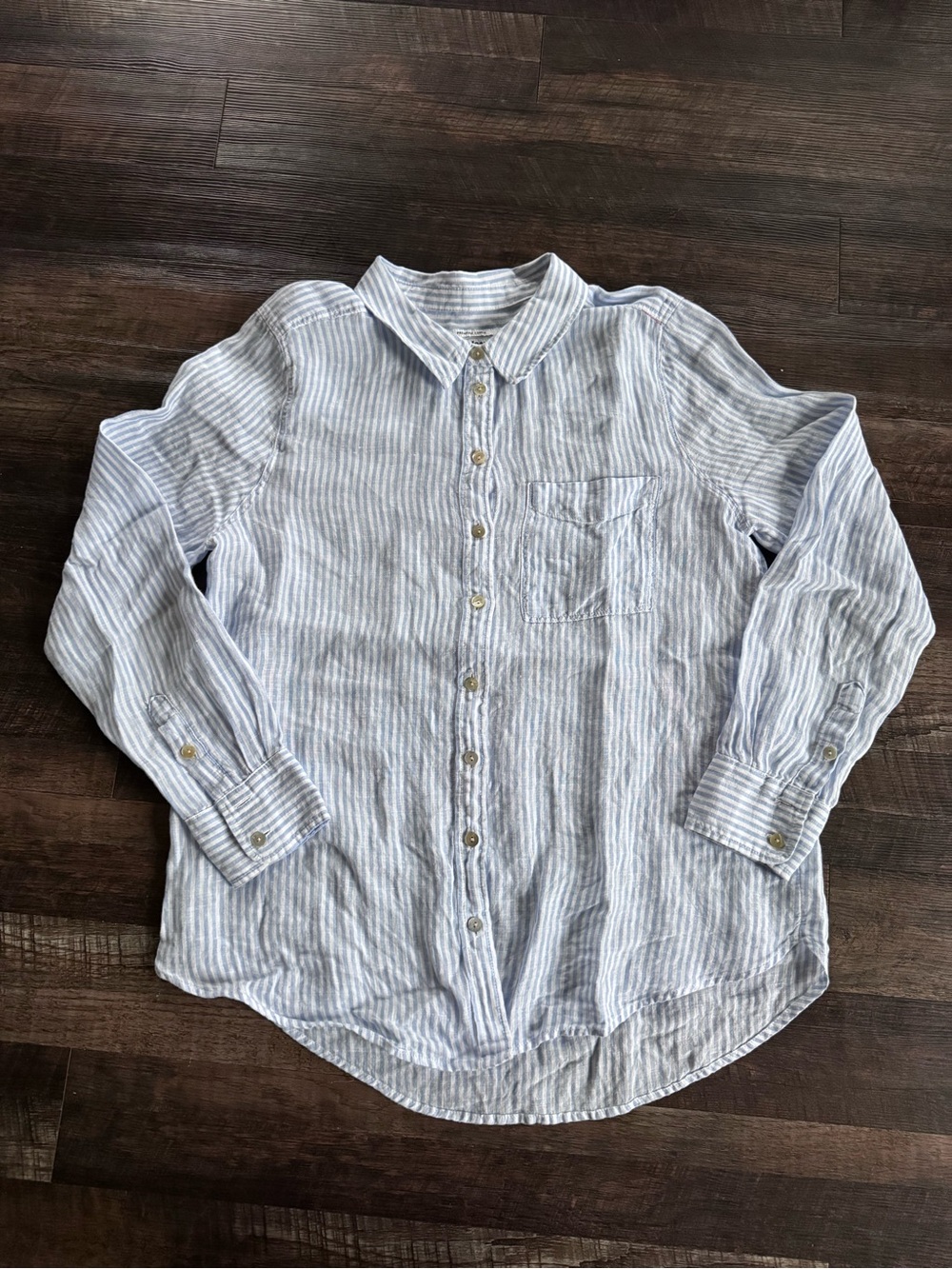 Just Jeans Light Blue Striped Linen Women's Button-Up Shirt 12